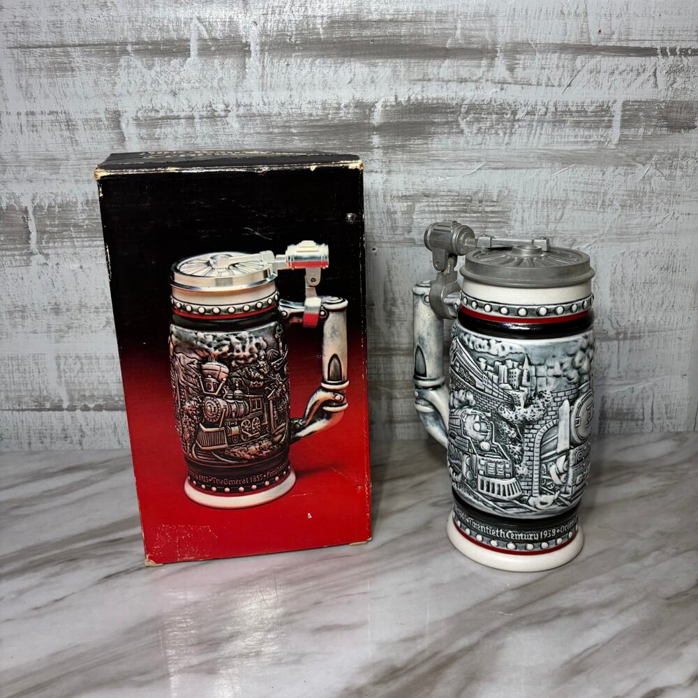 Vintage 1982 Avon Age of the Iron Horse Lidded Beer Stein with Box